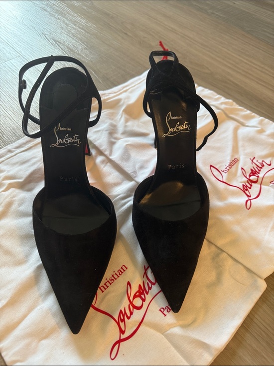 Christian Louboutin Shoes - Christian Louboutin Black Suede Pointed-Toe Ankle-Strap Pumps